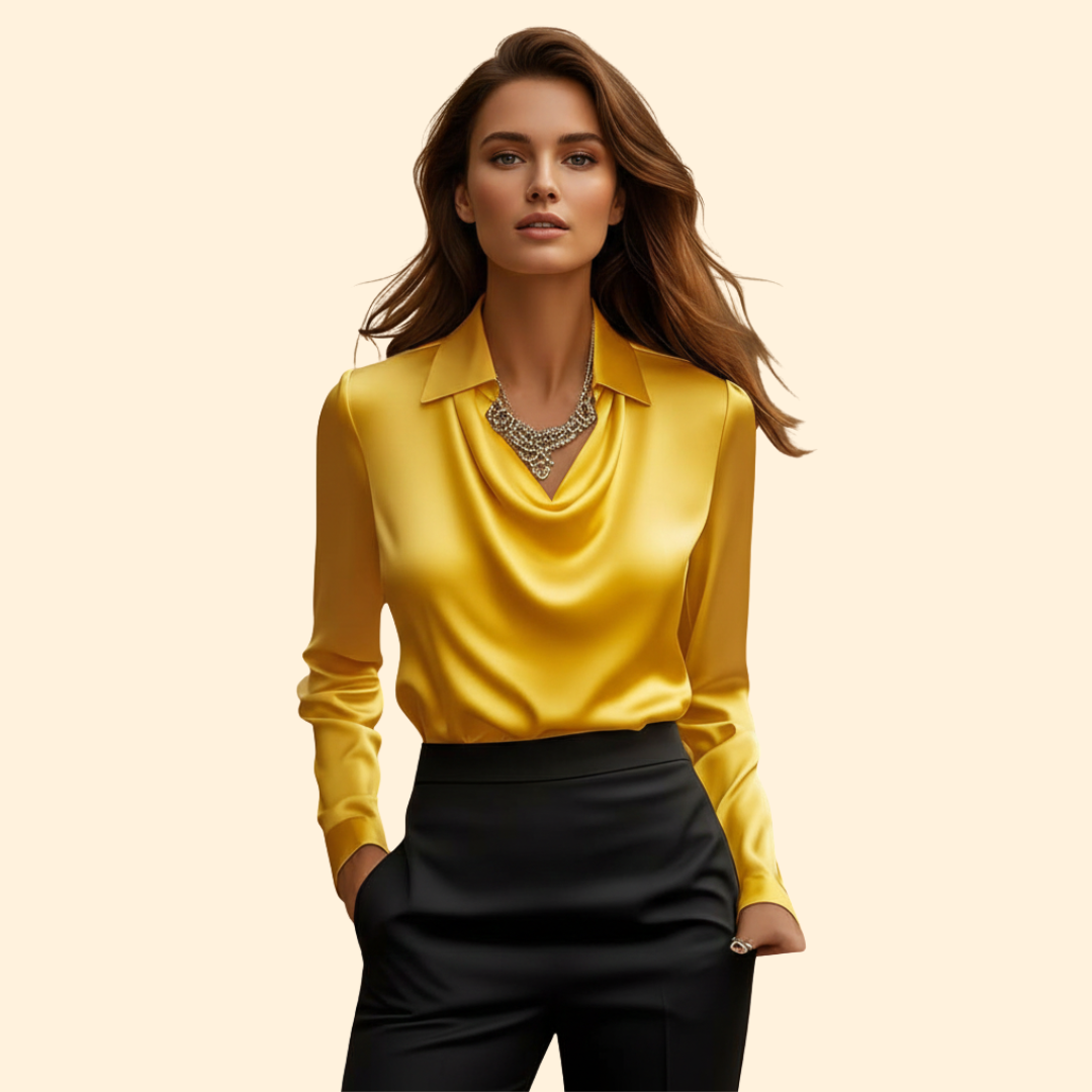 Women’s Long Sleeve Blouse with Draped Neckline