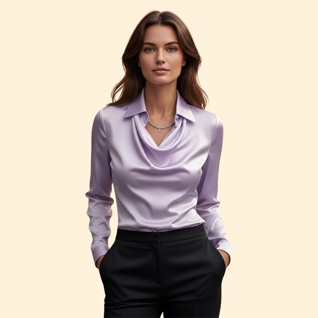Women’s Long Sleeve Blouse with Draped Neckline