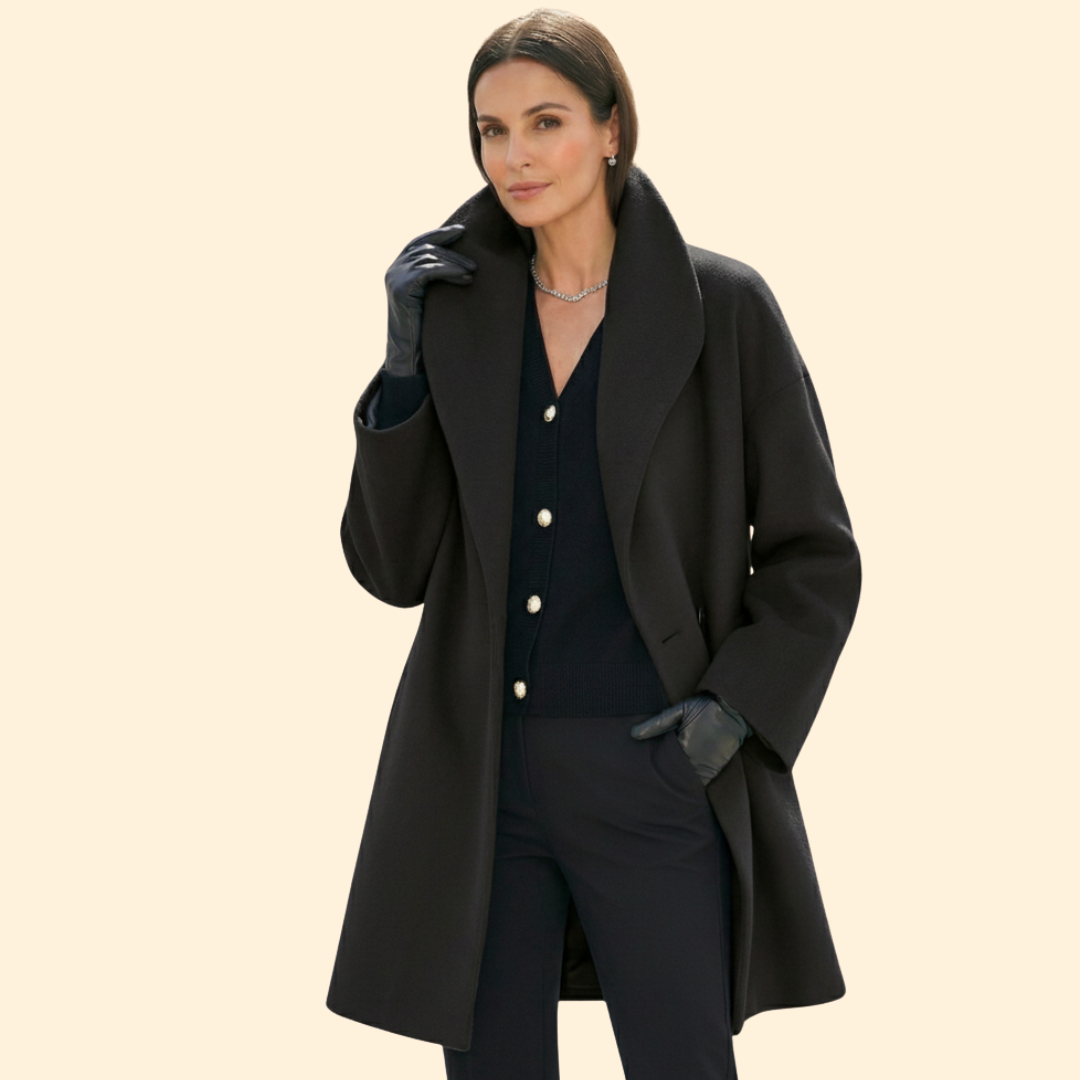 Women’s Mid-Length Coat with Wide Collar