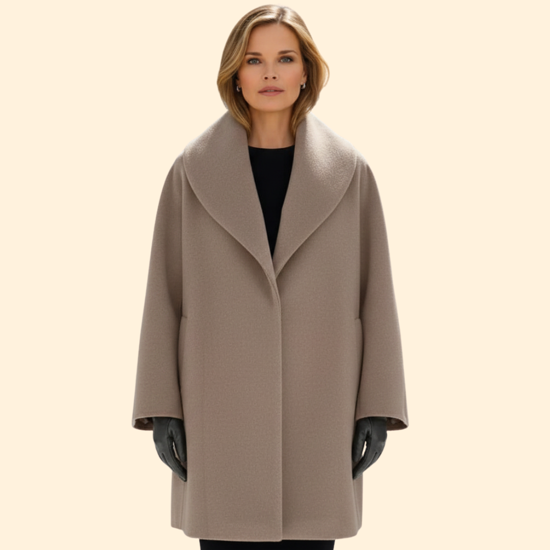 Women’s Mid-Length Coat with Wide Collar