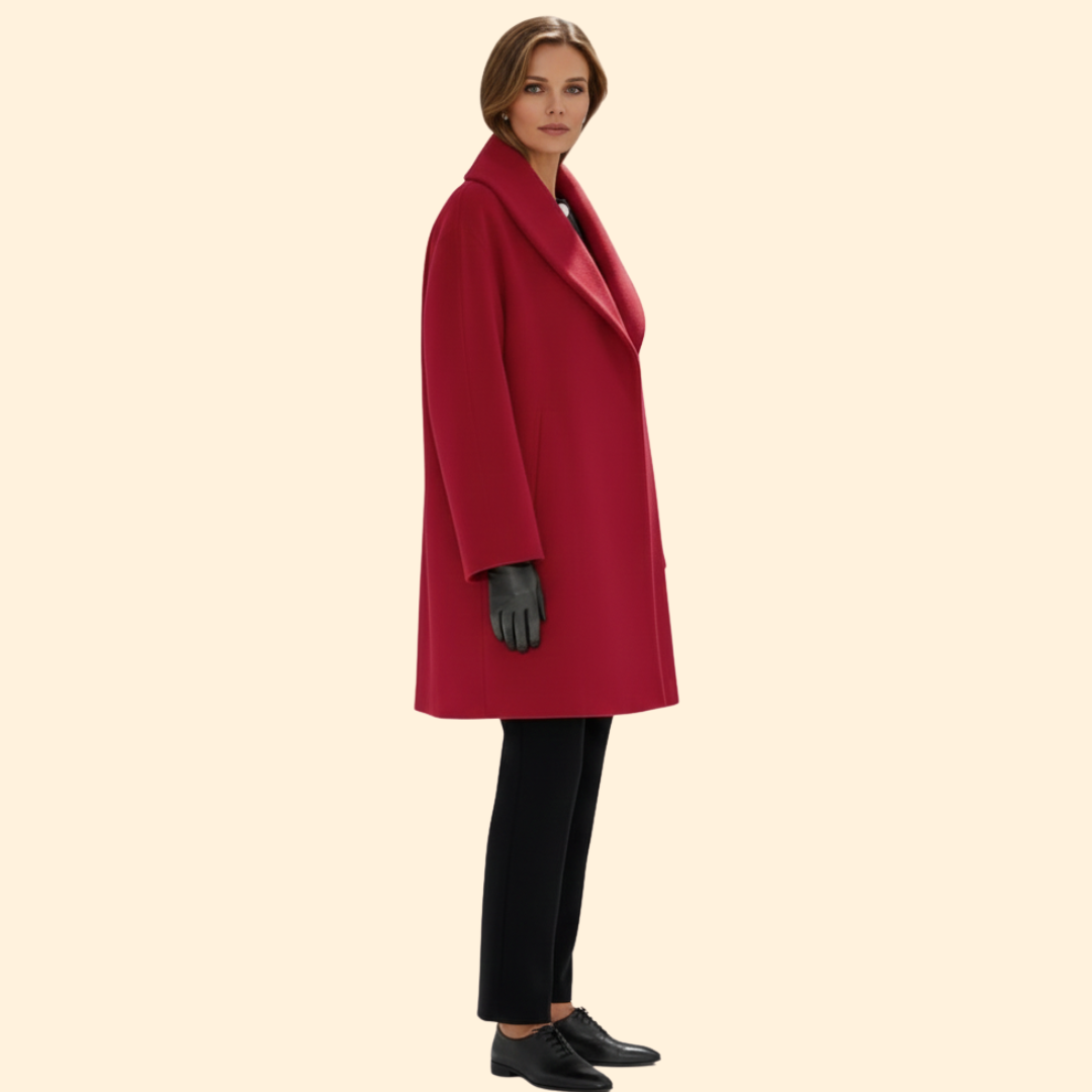 Women’s Mid-Length Coat with Wide Collar