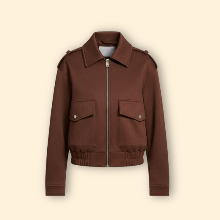 Women's Suede Bomber Jacket with Zipper Pockets