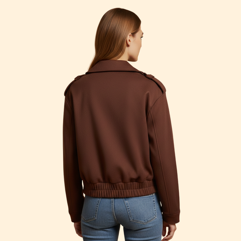 Women's Suede Bomber Jacket with Zipper Pockets
