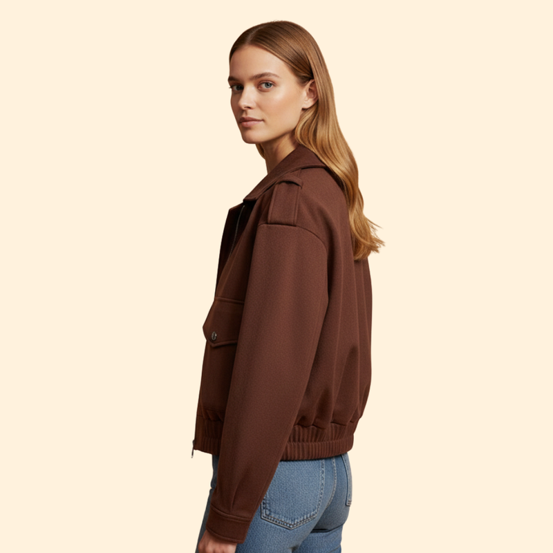 Women's Suede Bomber Jacket with Zipper Pockets