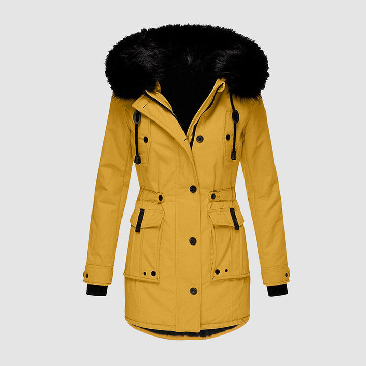 water-repellent winter jacket with hood for women