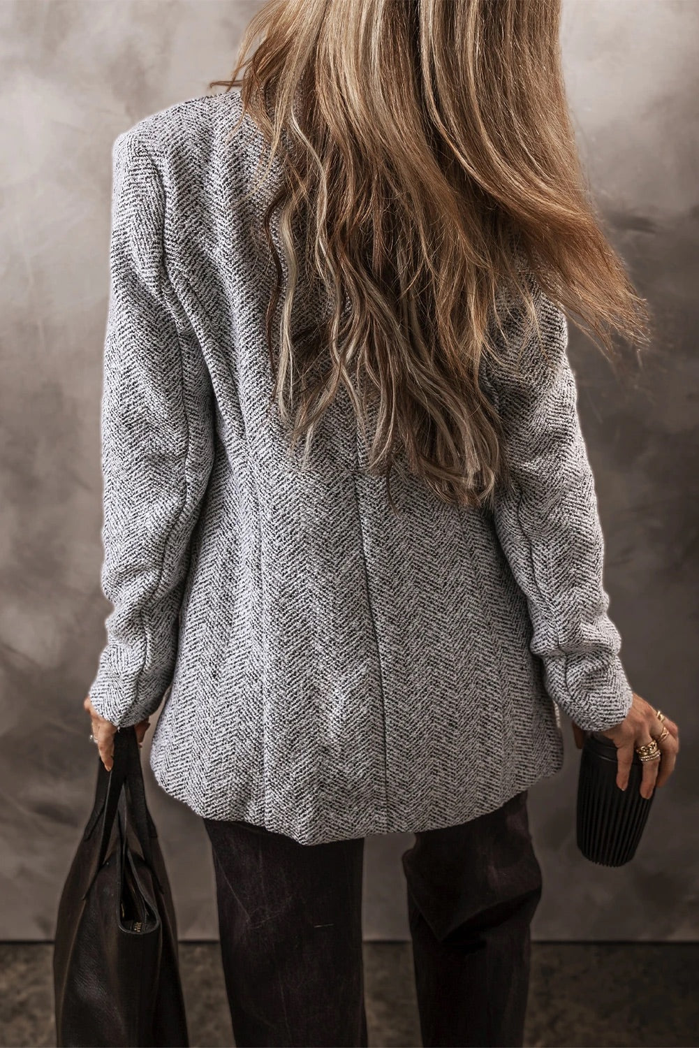 gray Lapel collar jacket with pockets