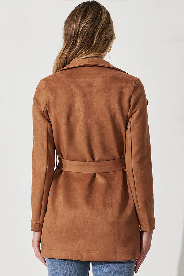 color suit cardigan Large Lapel suede long sleeve jacket