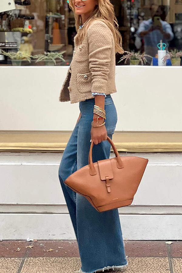 Neck Frayed jacket with buttons