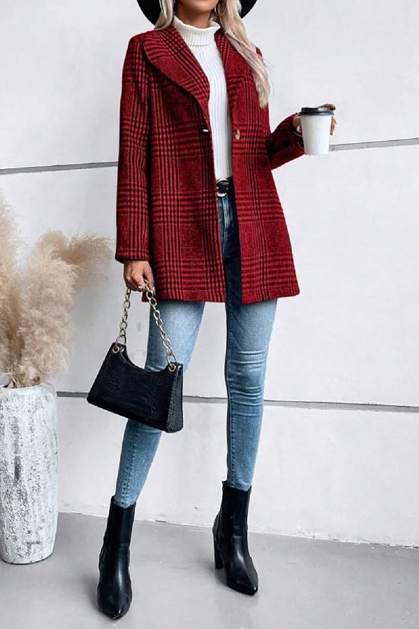 Collection in check collar long sleeve jacket
