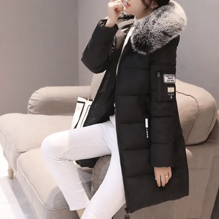 Puffer jacket Plus size fit quilted faux fur hood ribbed cuffs