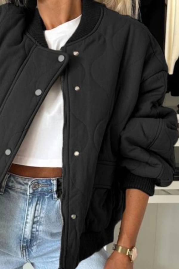 Collar snap Down long sleeve jacket
