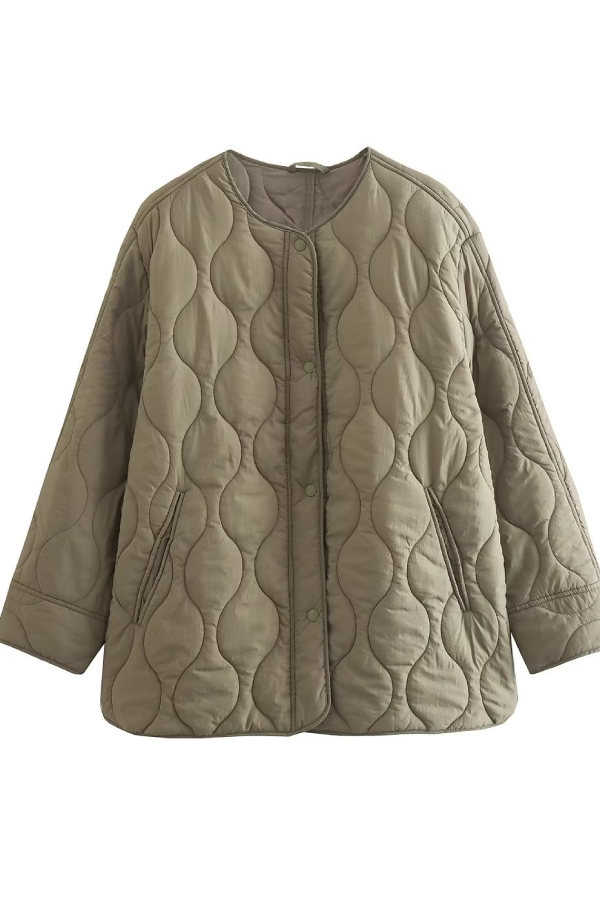 color Loose Round Neck padded jacket