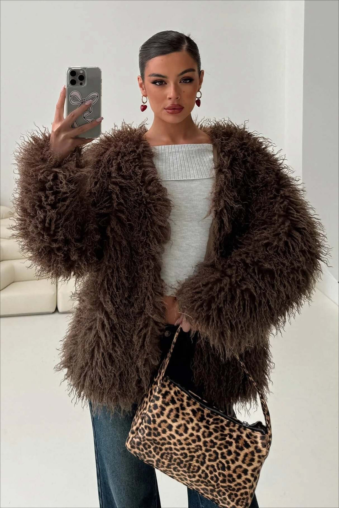 Fluffy Brown faux Fur oversized jacket