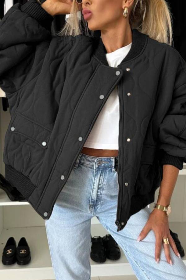 Collar snap Down long sleeve jacket