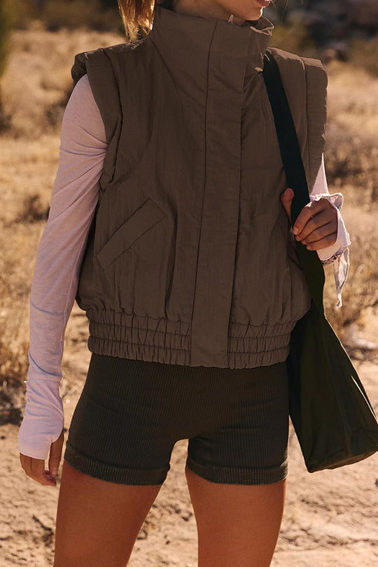 Collar button Sleeveless Loose pocket Box jacket