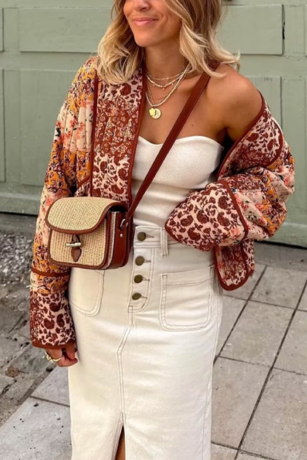 Casual short cardigan quilted cotton jacket