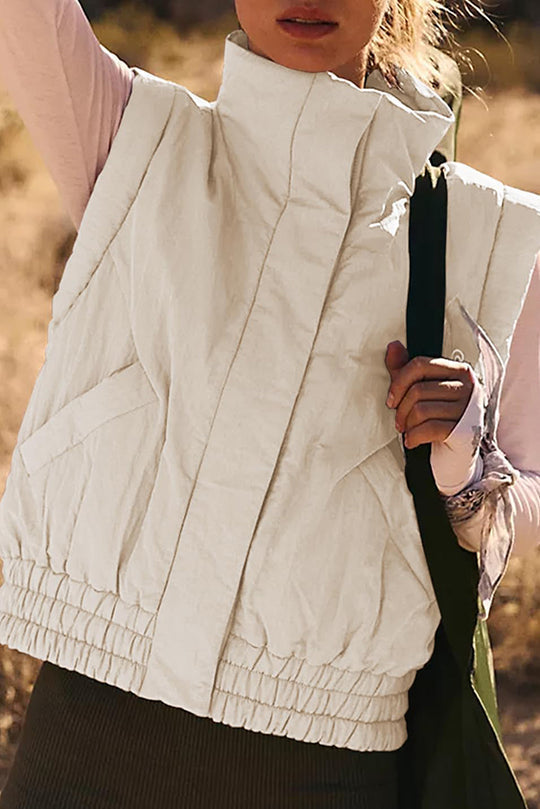 Collar button Sleeveless Loose pocket Box jacket
